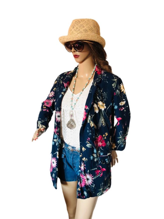 💙Joli blazer bohème marine fleuri multicolore🌸navy multicolored floral boho blazer💙 - photo numéro 12