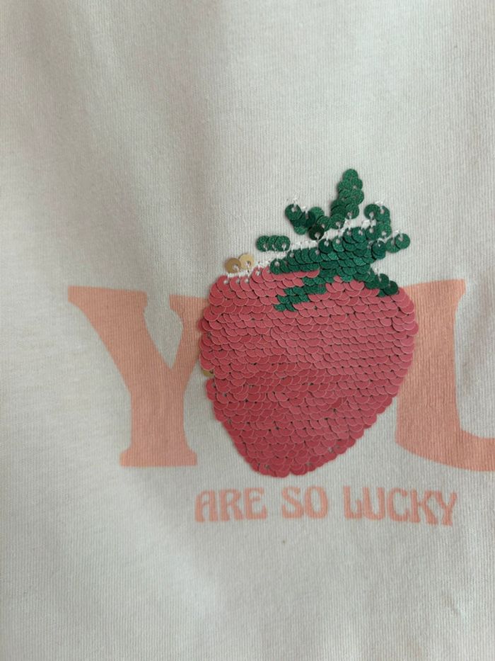 Tee shirt fraise sequins tape à l’œil TAO 8 ans tee shirt couleur corail - photo numéro 3