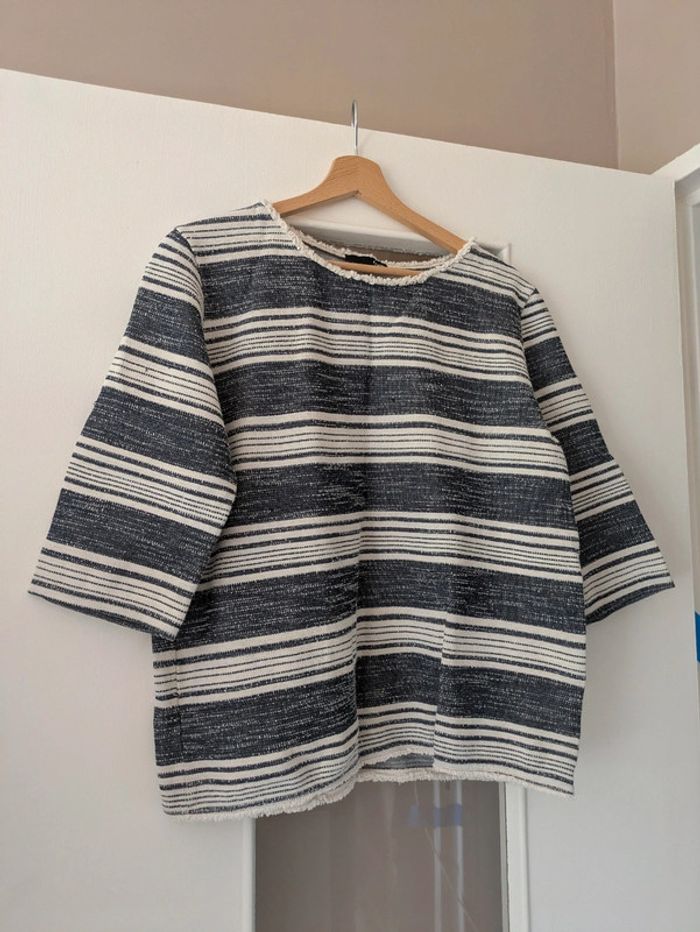 Magnifique haut femme bleu chiné et blanc Etam taille XL