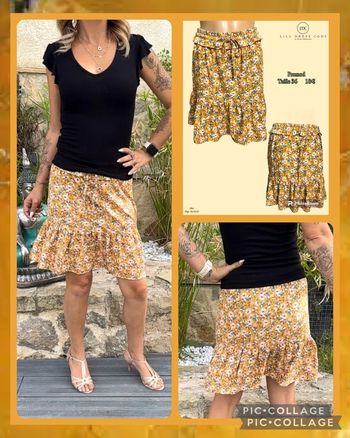 💛 Jupe courte fleurie moutarde Promod – Taille 36 SOLDÉ -50% 💛