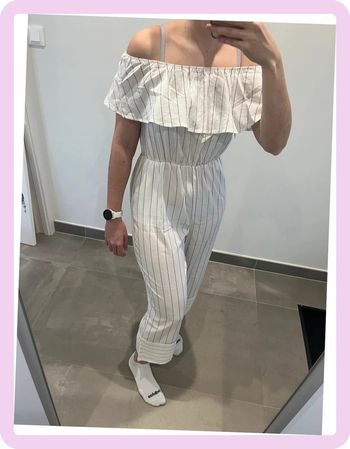 Combinaison Pantalon Blanche à Rayures Noires – Pretty Summer – Taille L 👖