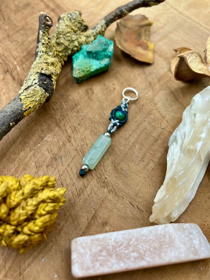 Bijou de cheveux - tresse/dread - macramé pierre Chrysocolle et Aventurine - photo numéro 4