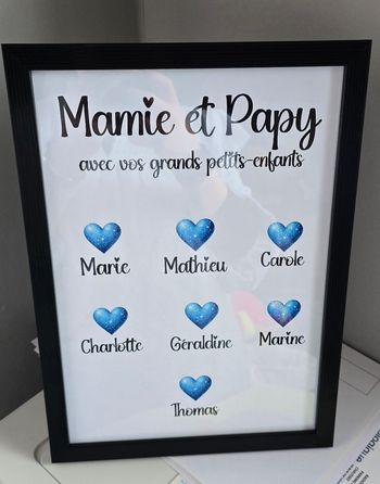 Cadre papy mamie coeur bleu