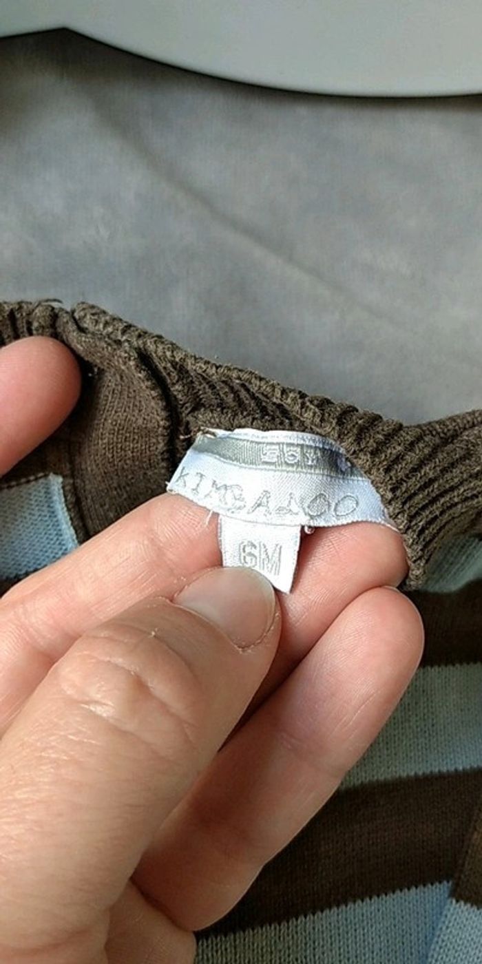 Pull léger col V Garçon 6 mois rayé marron et bleu clair 100% coton Kimbaloo Boy - photo numéro 7