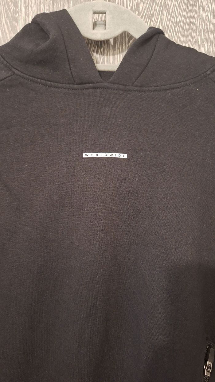 Sweat en molleton à capuche noir uni sport - photo numéro 3