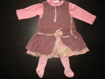 ENSEMBLE 2 PCS BÉBÉ FILLE : ROBE SM VIOLINE + TEE SHIRT ML ROSE "LAPIN BLEU" - 6 MOIS - n°17