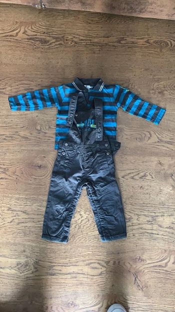 Ensemble salopette Lulu Castagnette bleu gris 18 mois
