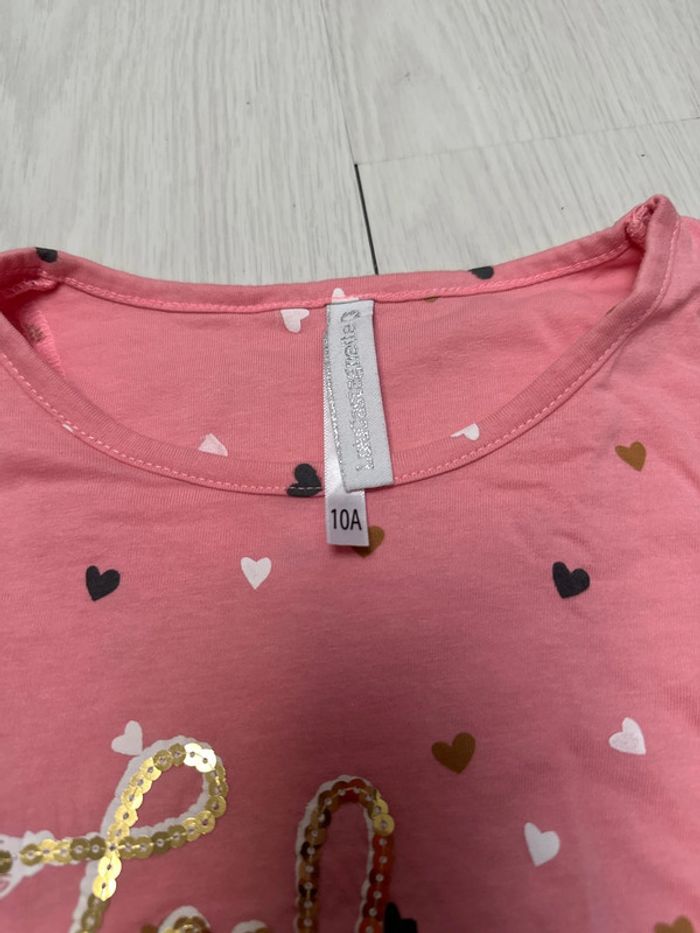 T-shirt rose, motif cœur, Lulu castagnette 10 ans - photo numéro 3