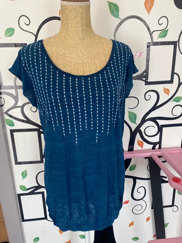 Haut été bleu esprit L tunique original femme décontractée