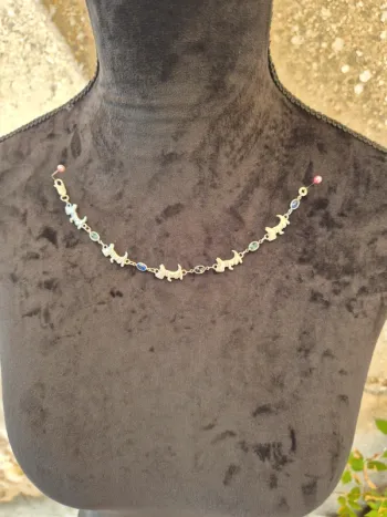 Bracelet en argent 19cm , petits chiens et pierres bleues