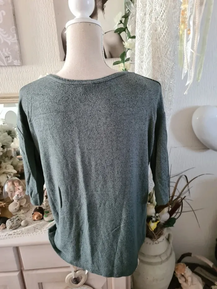 Pull fin gris/noir dentelle Etam Taille M - photo numéro 4
