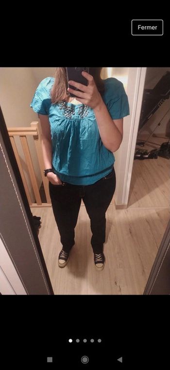 Blouse été turquoise clous taille L