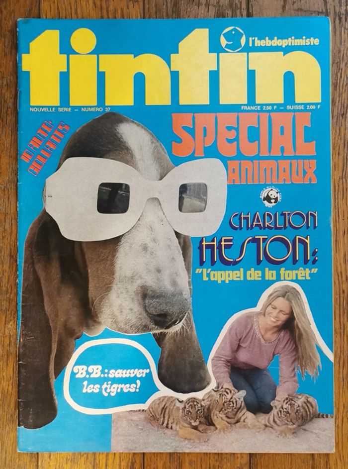 Ancien magazine Tintin n°37 l'hebdotimiste poster Brigitte bardot 1973 vintage