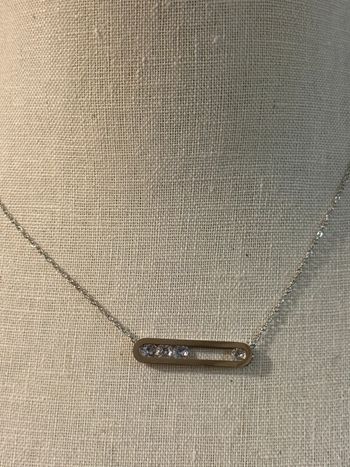 Collier épingle fermée cristaux acier inoxydable argent