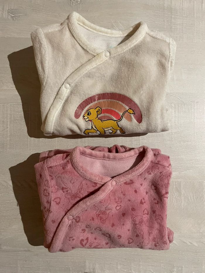 Lot de 2 pyjamas Roi Lion bébé en velour taille 3 mois Orchestra