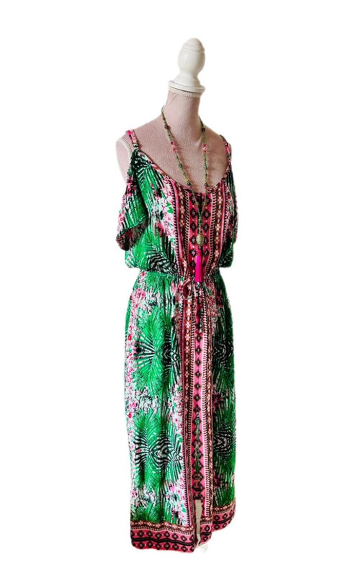🌴🌿Robe de vacances tropicale ethnique épaules dénudées Summer ethnic jungle Off-shoulder dress🌿🌴 - photo numéro 3