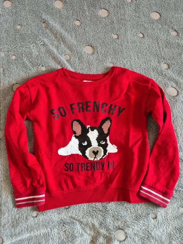 Sweat bouledogue français sequins 10 ans