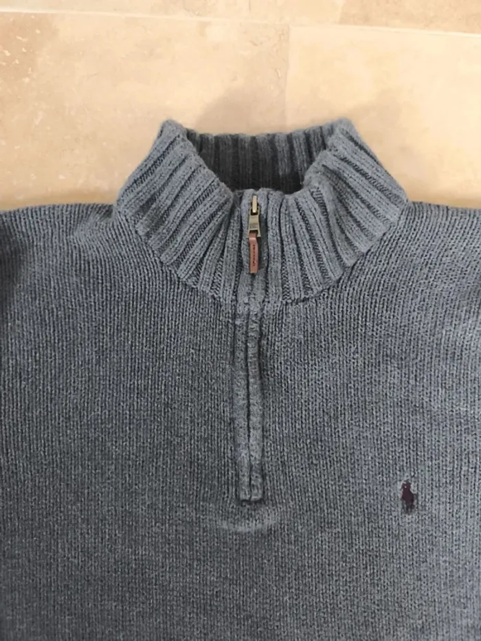 Pull quart zip camionneur homme 3XLT Ralph Lauren gris - photo numéro 4
