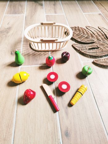 🌽Dinette corbeille avec fruits et légumes en bois à scratch