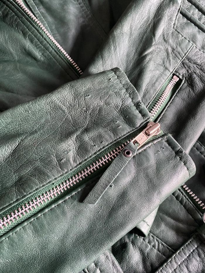 Blouson cuir souple vert bouteille convient 38/40 voir mensurations - photo numéro 11