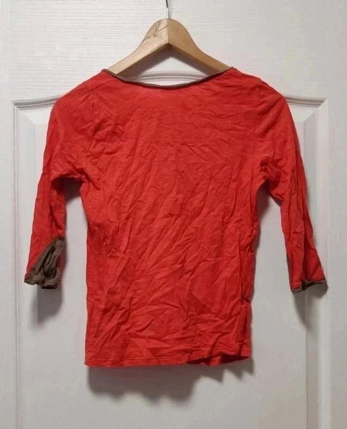 T-shirt manches 3/4 Promod corail et marron - S - photo numéro 2