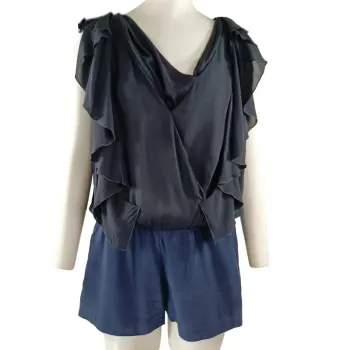 Combishort Maje bleu marine drapé à volants – taille 38 fluide