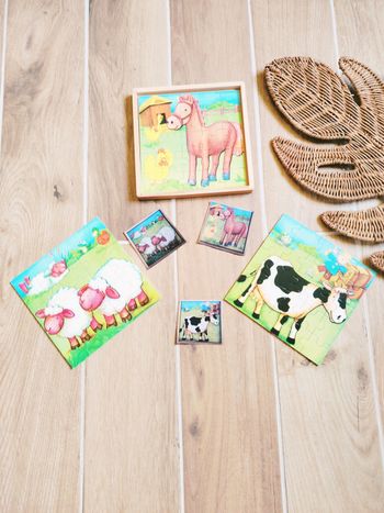 🐴Coffret Puzzles 3 en 1  les animaux à la campagne en bois marque Gerardo Toys