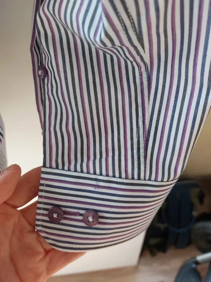 Chemise rayée mauve Kastor slim line taille M - photo numéro 6