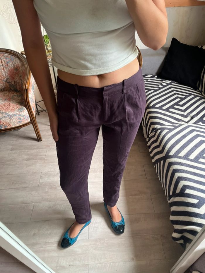 Pantalon en lin violet vintage bohème champêtre - photo numéro 2