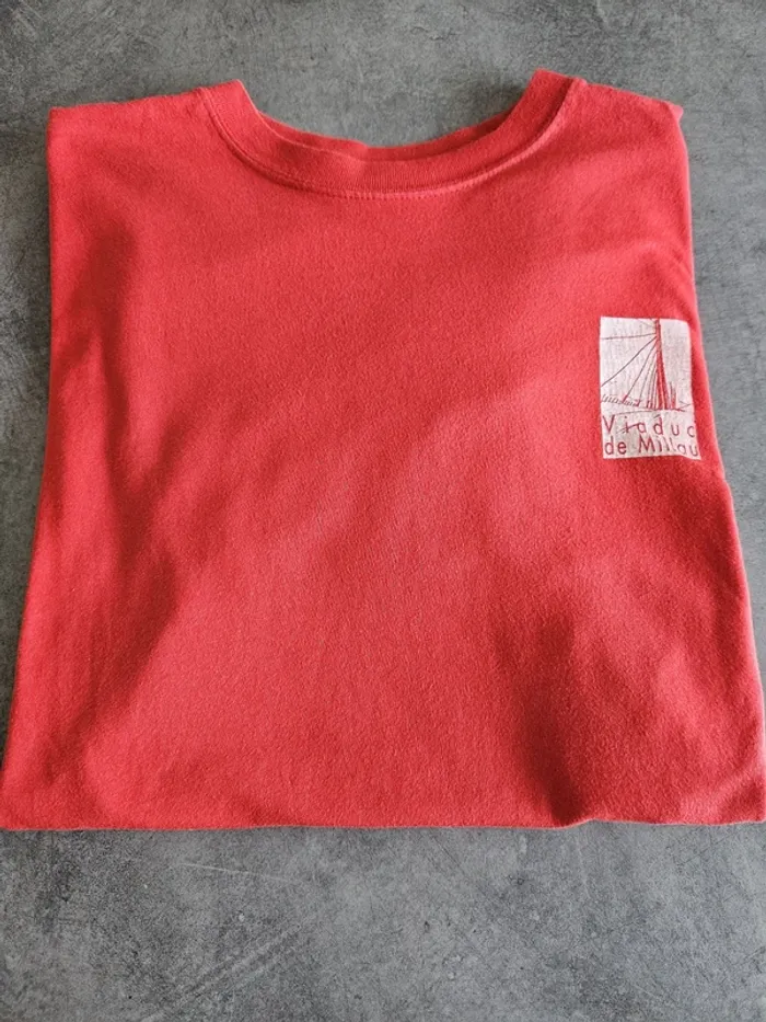T-shirt original à manches courtes unisexe - Taille L / 40 - Viaduc de Millau - Rouge - photo numéro 3