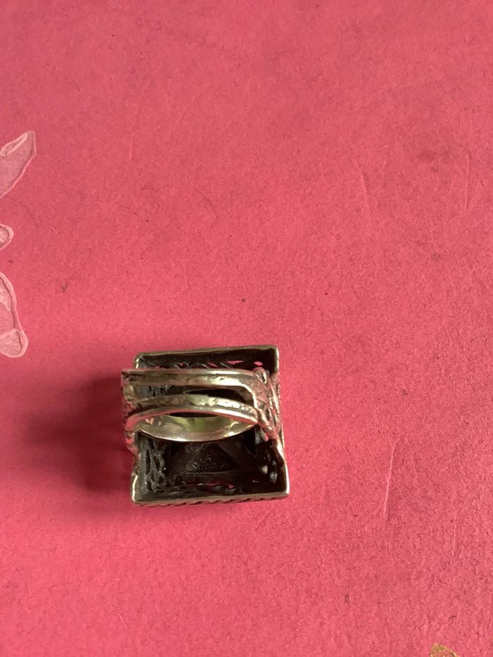 Bague ethnique métal argenté et émail noir taille 54 - photo numéro 3