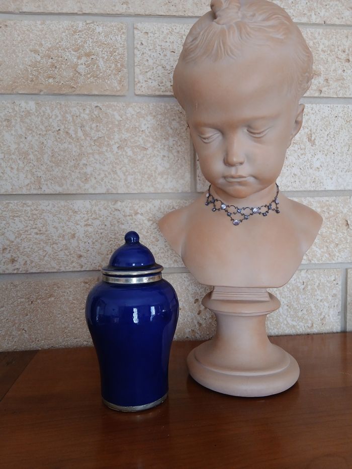 Pot ancien en céramique émaillée bleu cobalt *18,5 cm - photo numéro 2