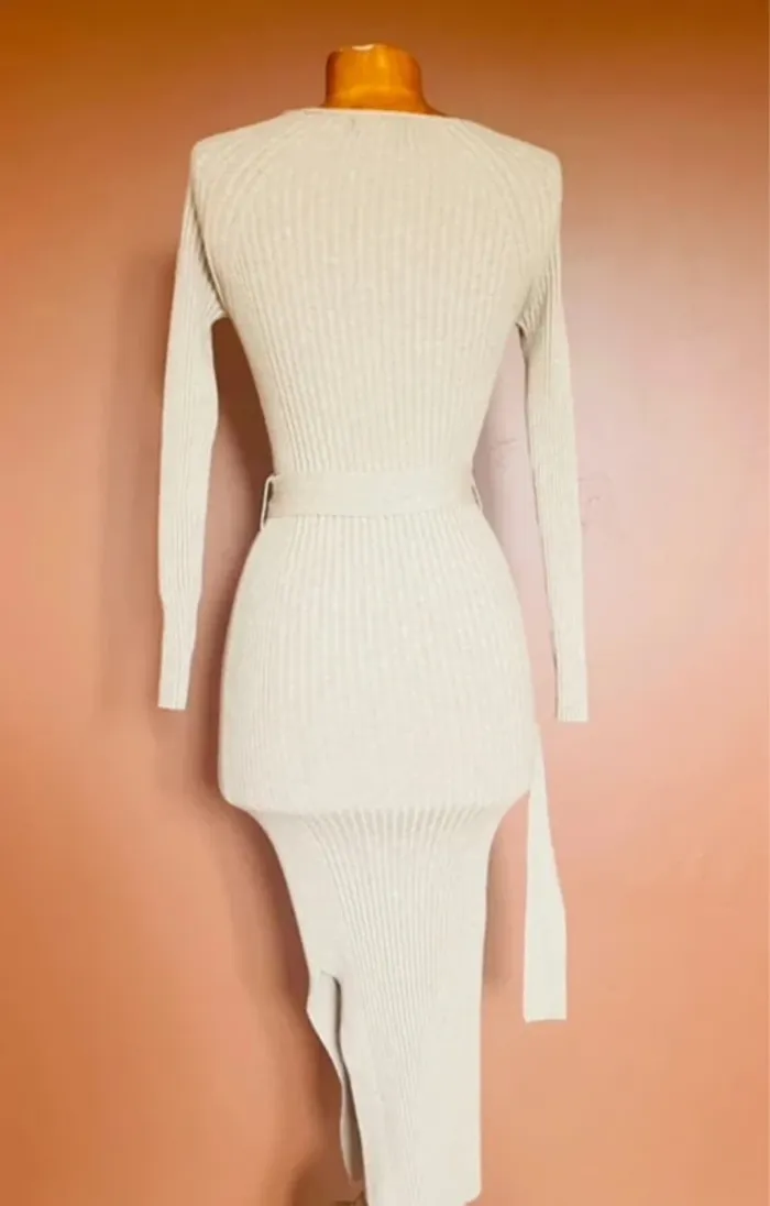 Robe beige maille côtelée - photo numéro 2