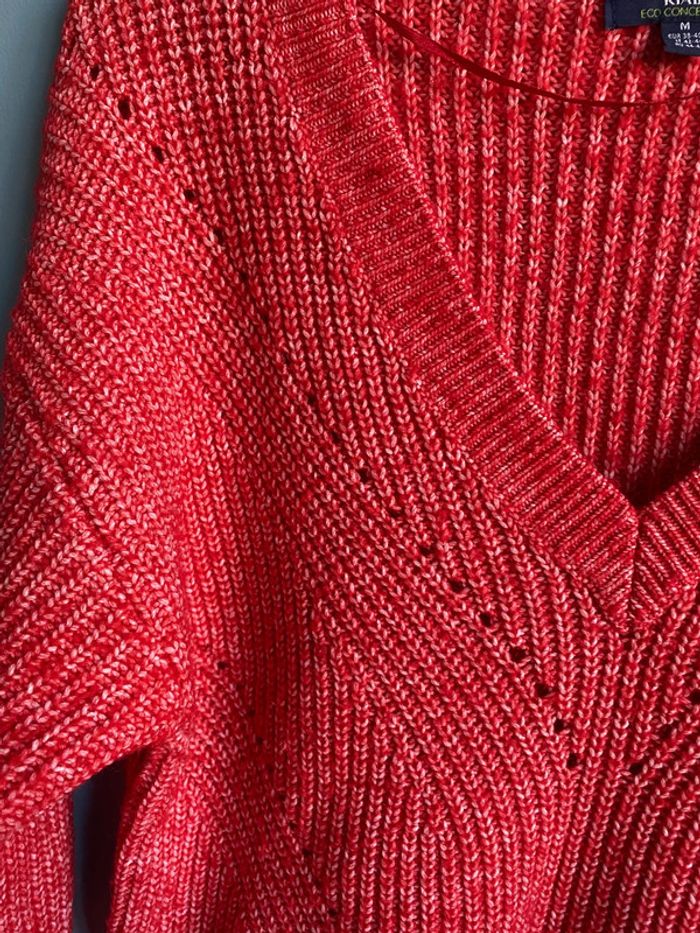Pull à grosse maille rouge chiné taille M - photo numéro 3