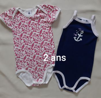 lot de 2 bodies manches courtes et bretelles fille - Petit Bateau - 2 ans