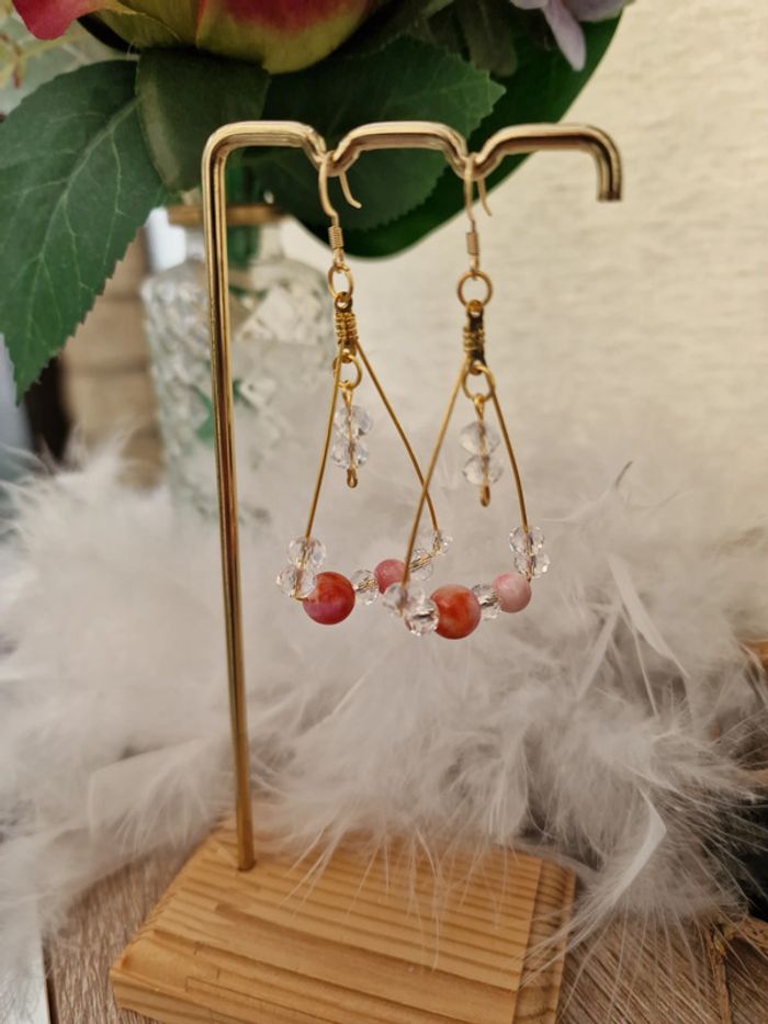 Boucles D'oreilles Cornaline Cristal Acier - photo numéro 3