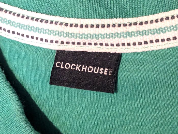 Polo Clockhouse Vert Double Rayures Horizontales Blanches Vêtement Tendance Mode Hommes - photo numéro 8