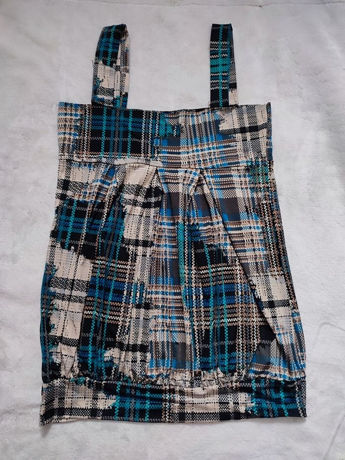 Haut fluide beige marron bleu taille 36 - photo numéro 2