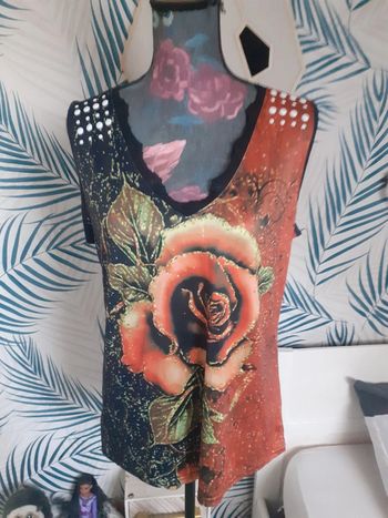 Blouse débardeur imprimé roses XL