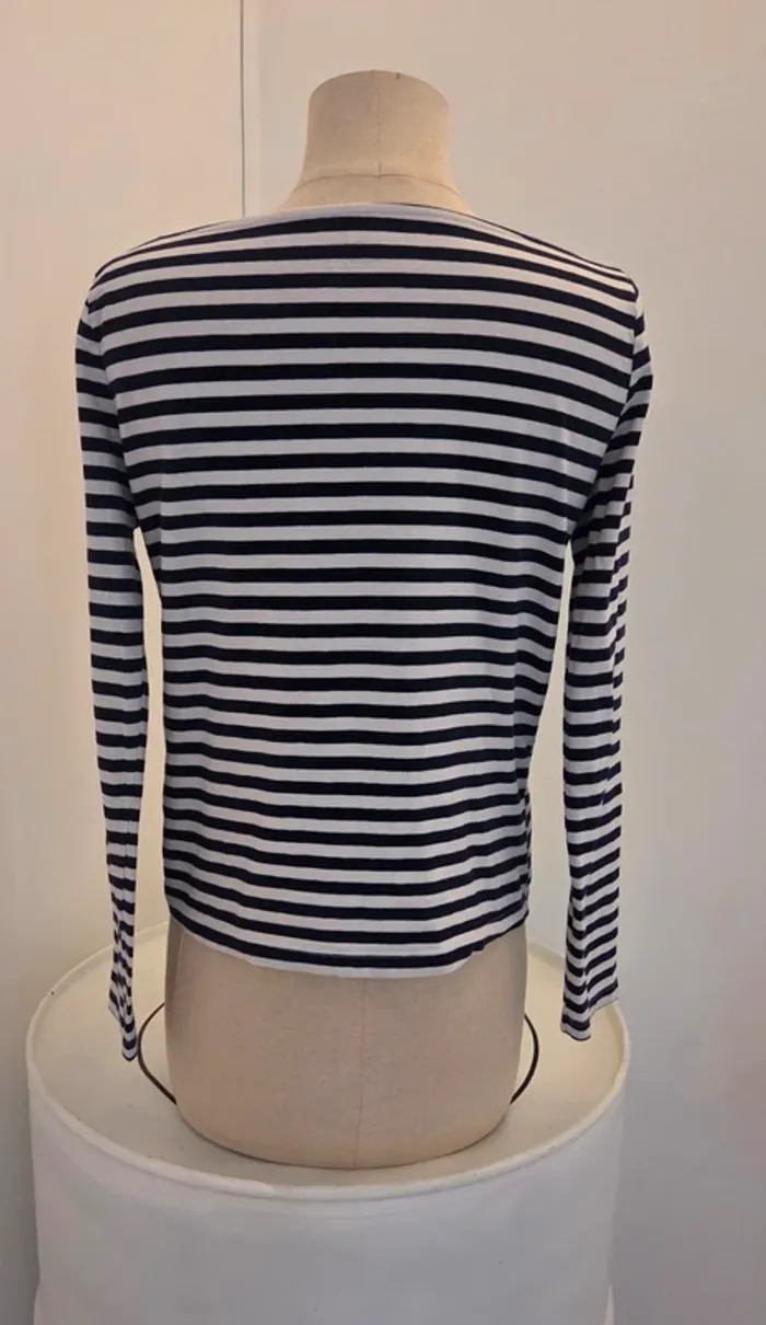 Marinière rayée bleu marine/blanc manches longues - MANGO - photo numéro 6