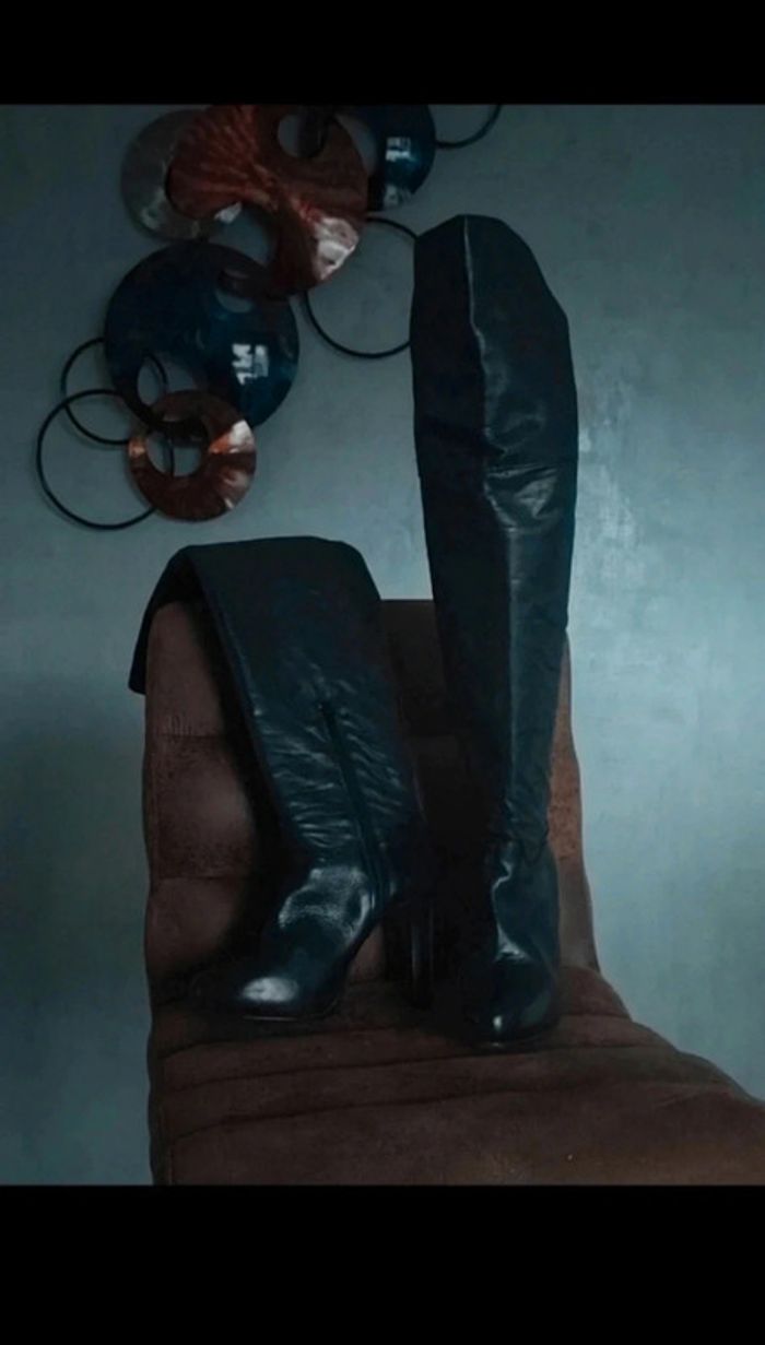 Cuissardes en cuir noir à talons Texto - photo numéro 2