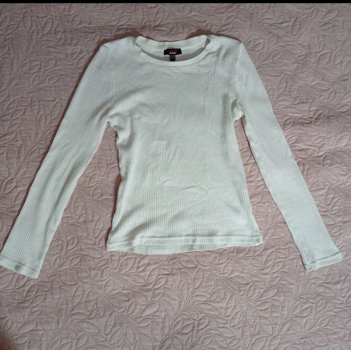 T-shirt manches longues côtelé simple blanc - photo numéro 2