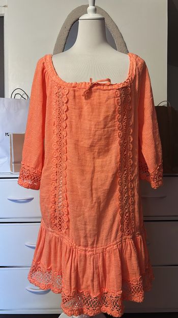 Robe bohème corail avec dentelle transparente Nikki d'Oggi TU