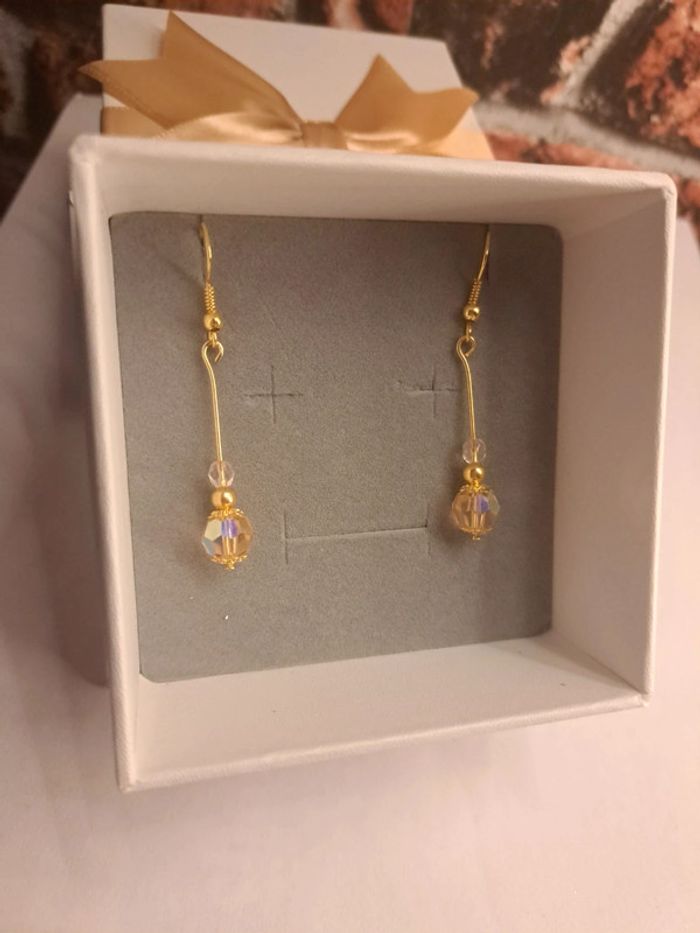 Boucles d'oreilles pendante pêche et doré - photo numéro 7