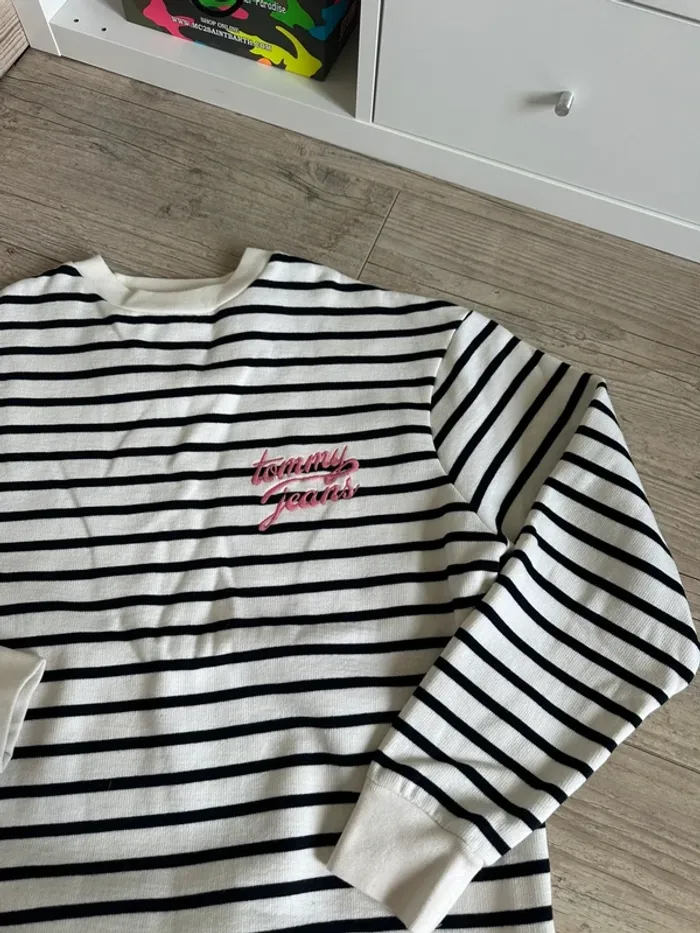 Sweat sans capuche oversize rayé noir marinière tommy jeans XS - photo numéro 2