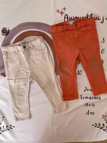 Lot de 2 pantalons bébé fille – Obaïbi – Taille 18 mois / 80 cm 👖🧡
