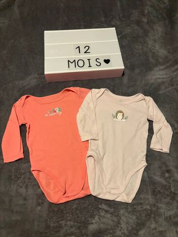 Lot bodies manches longues, 12 mois, Tex