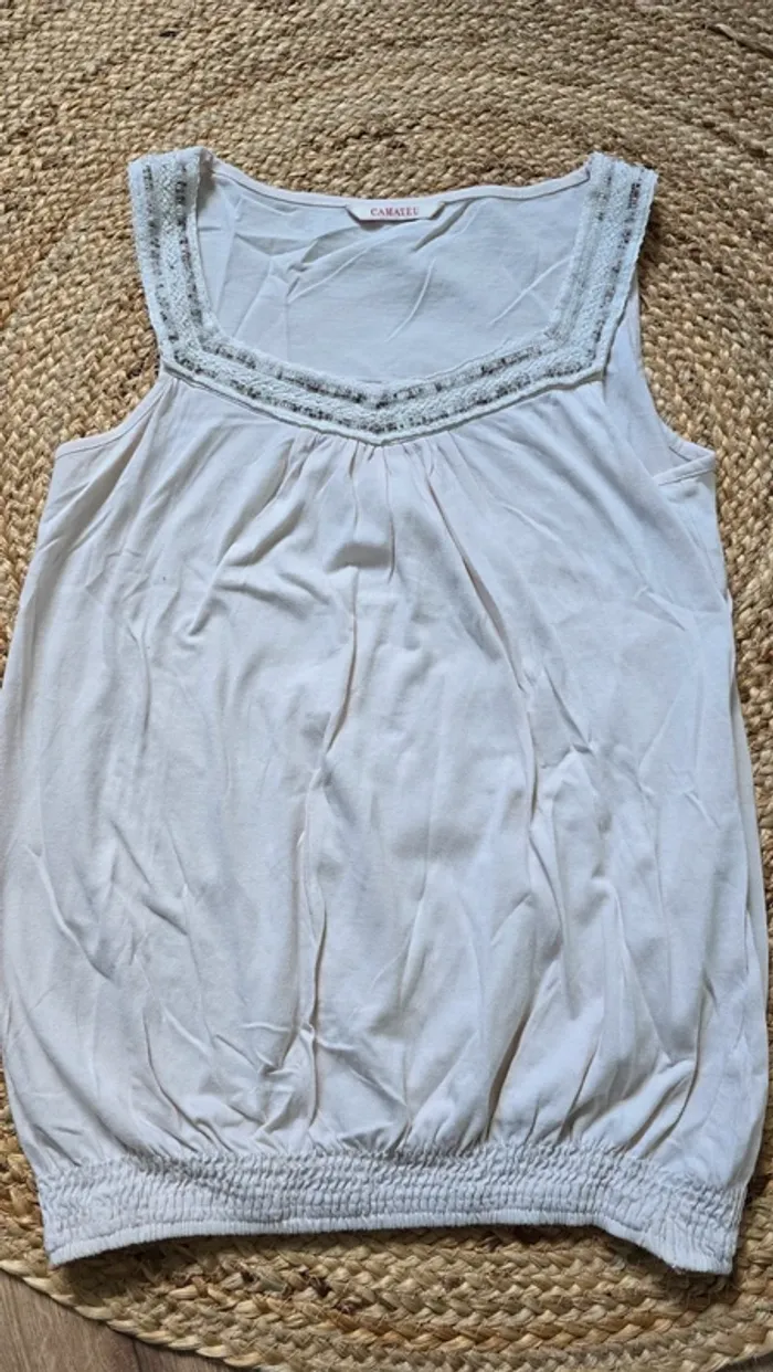 Top debardeur perles camaieu taille 1 34 36 beige crème