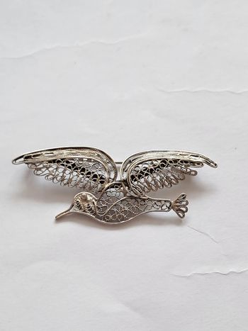 Broche vintage filigrane mouette en argent