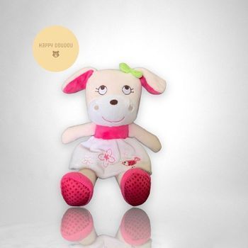 Peluche Doudou Chien rose oiseau fleurs Influx A178